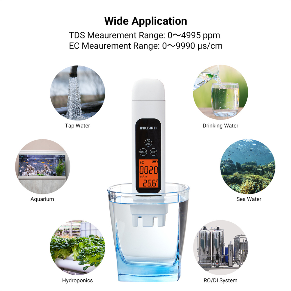Ec Meter Digital - Inkbird-Tes ec水質テスター,温度3-in-1,飲料用の高精度インスタント読み取り