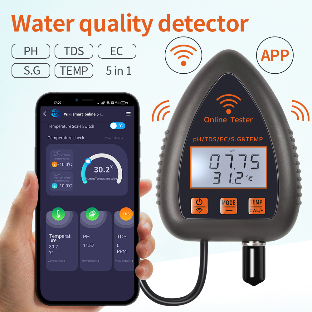 Ec Meter Digital - Tuya WiFi 5 in 1 TDS/EC/SALT/S.G./TEMP