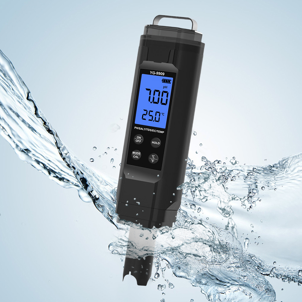 Ec Meter Digital - 5-in-1デジタル水質テスターペン、塩分・pH・温度・EC・TDSメーター、飲料水/水槽/水耕栽培/プール用