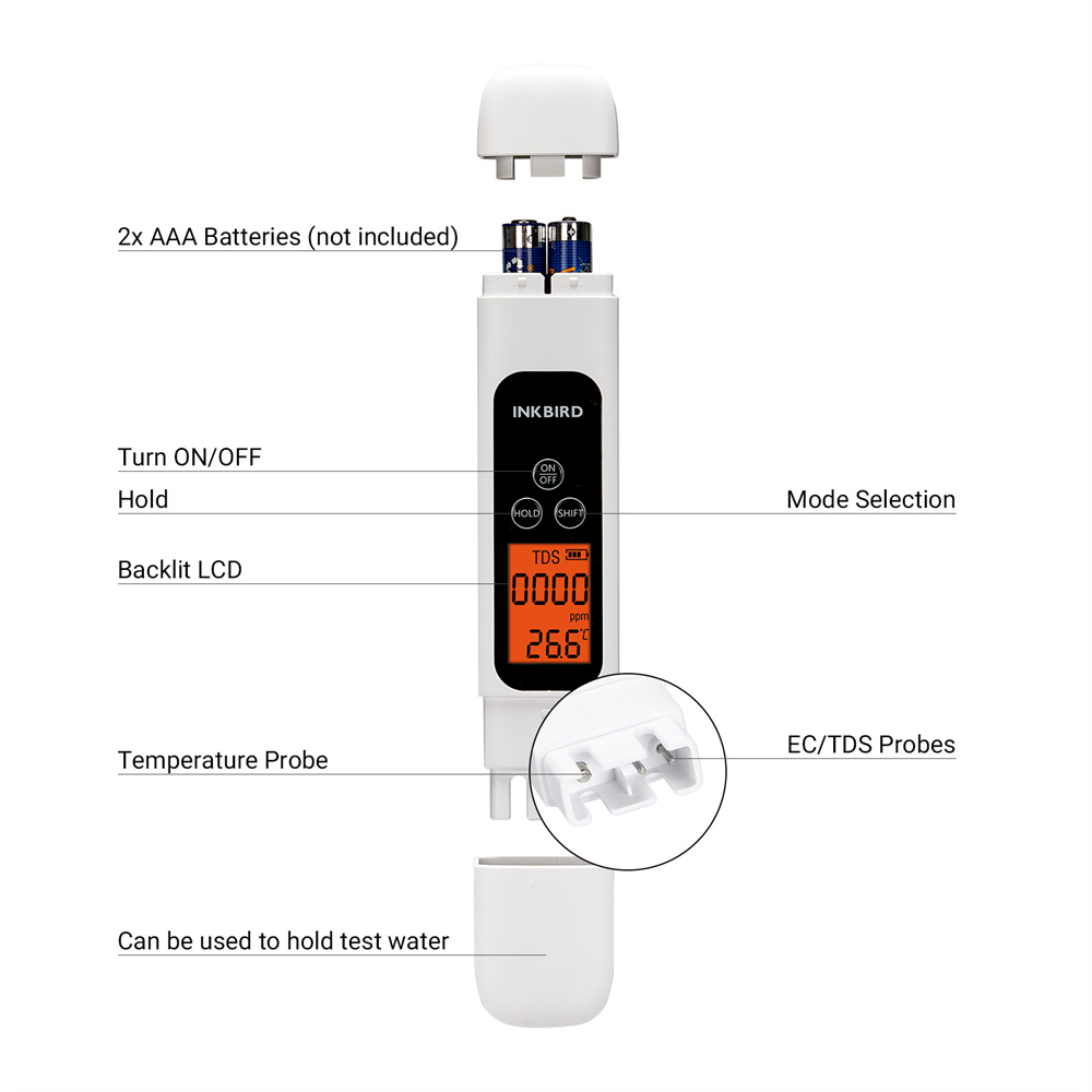 Inkbird-Tes ec水質テスター,温度3-in-1, - Ec Meter Digital のレビューと価格