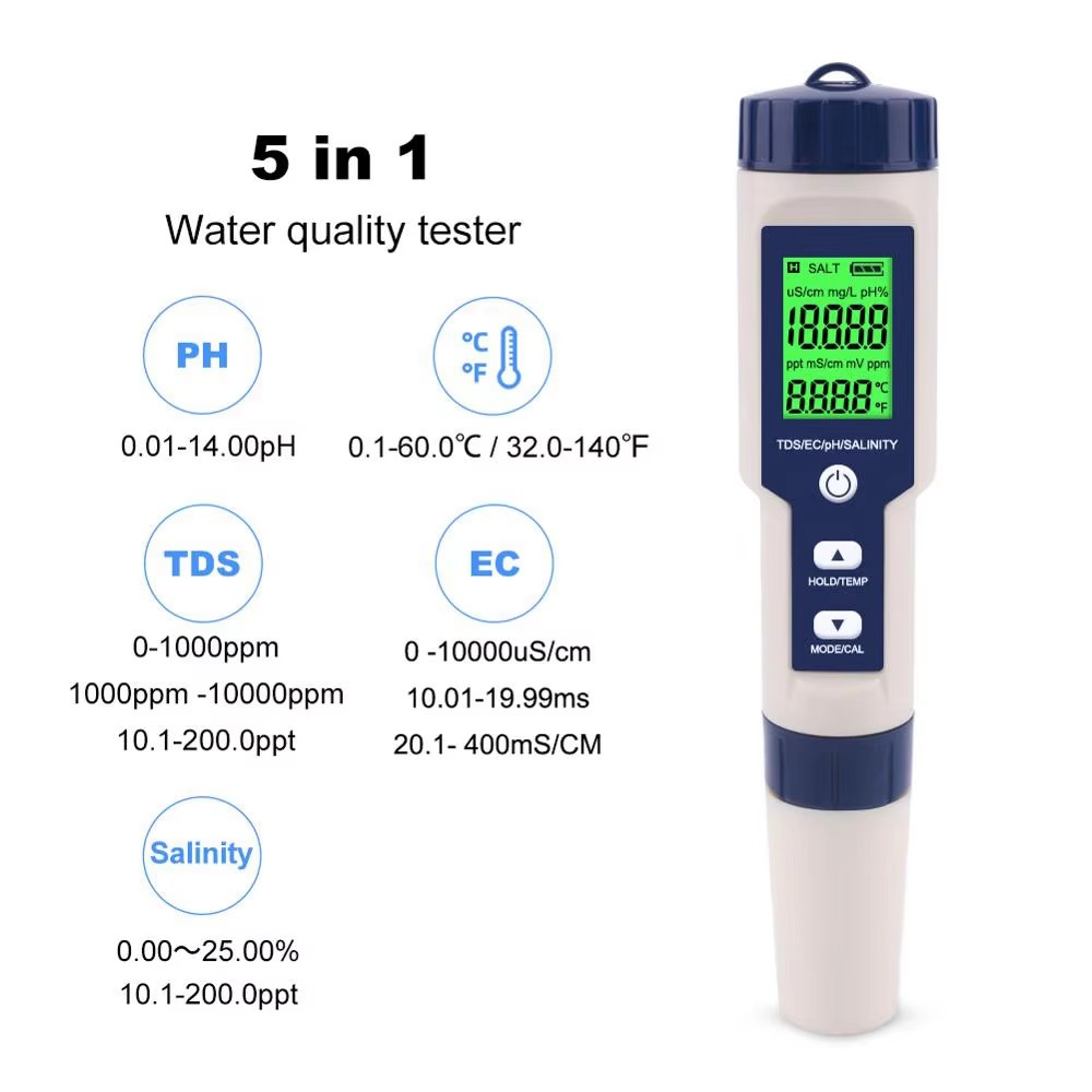 5 in 1デジタルPH TDS ECメーターペン、塩分温度 - Ec Meter Digital のレビューと価格